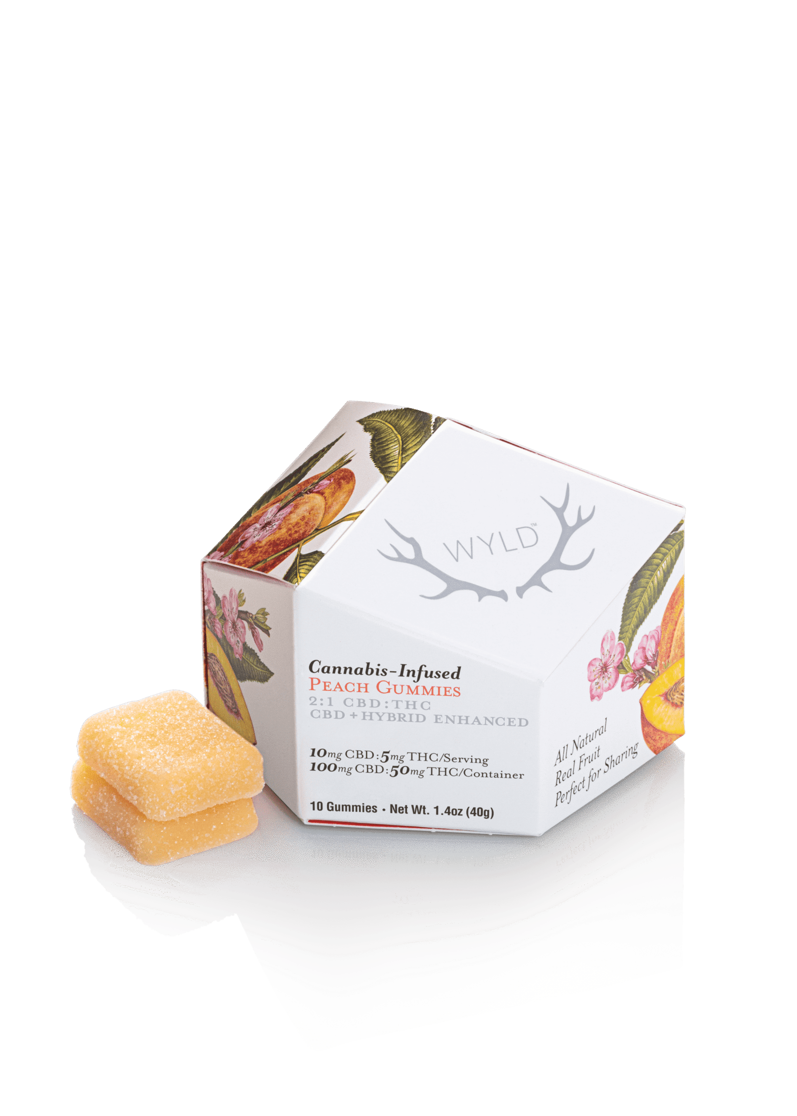 1637790756-wyld_peach_gummies_az-reflct.png Peach 2:1 CBD + Hybrid Enhanced Gummies 100:50mg - Image 1