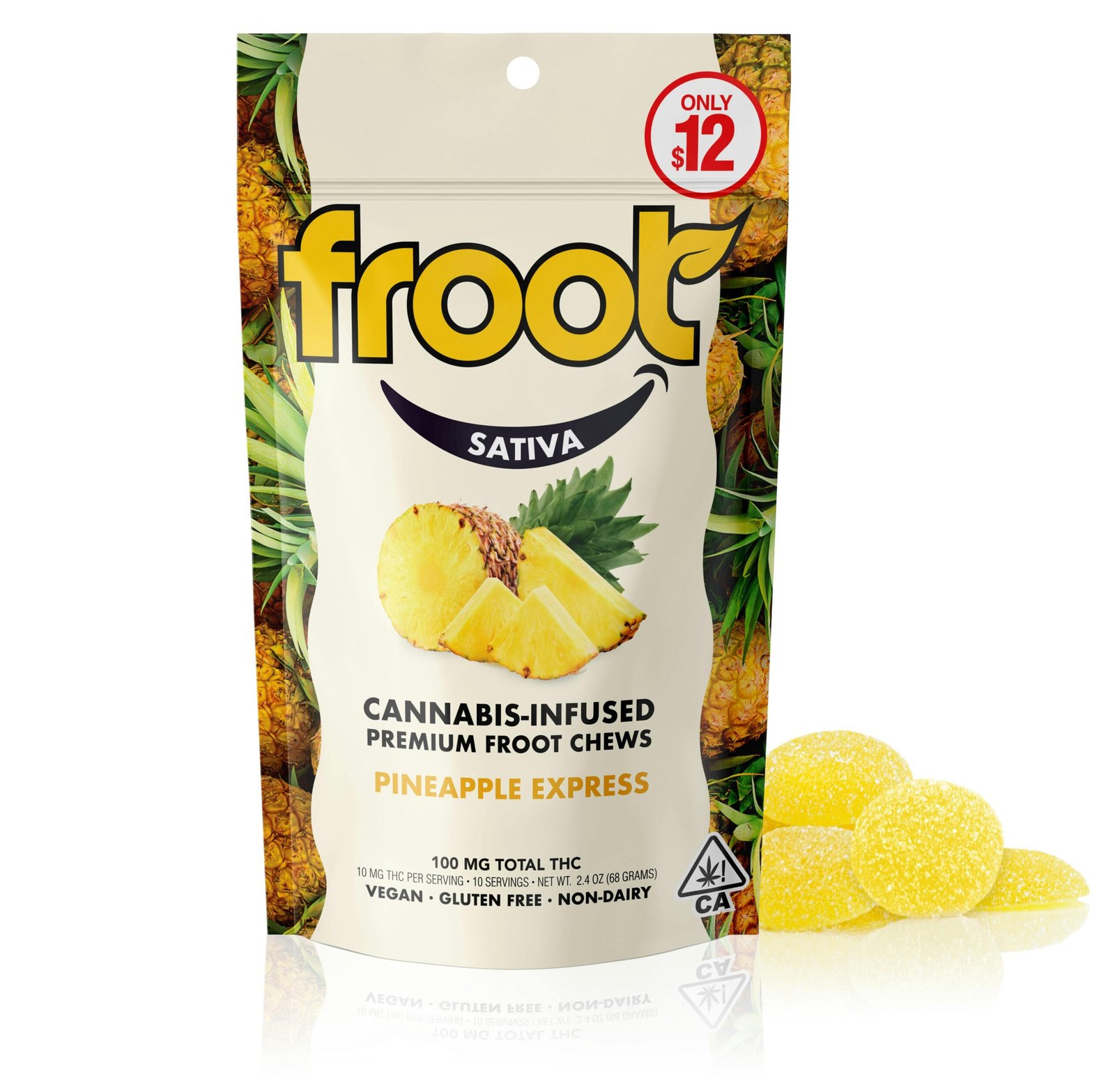 1643396475-froot_gummie_pineapple.jpg Froot Pineapple Express Gummies - 100mg - Image 1
