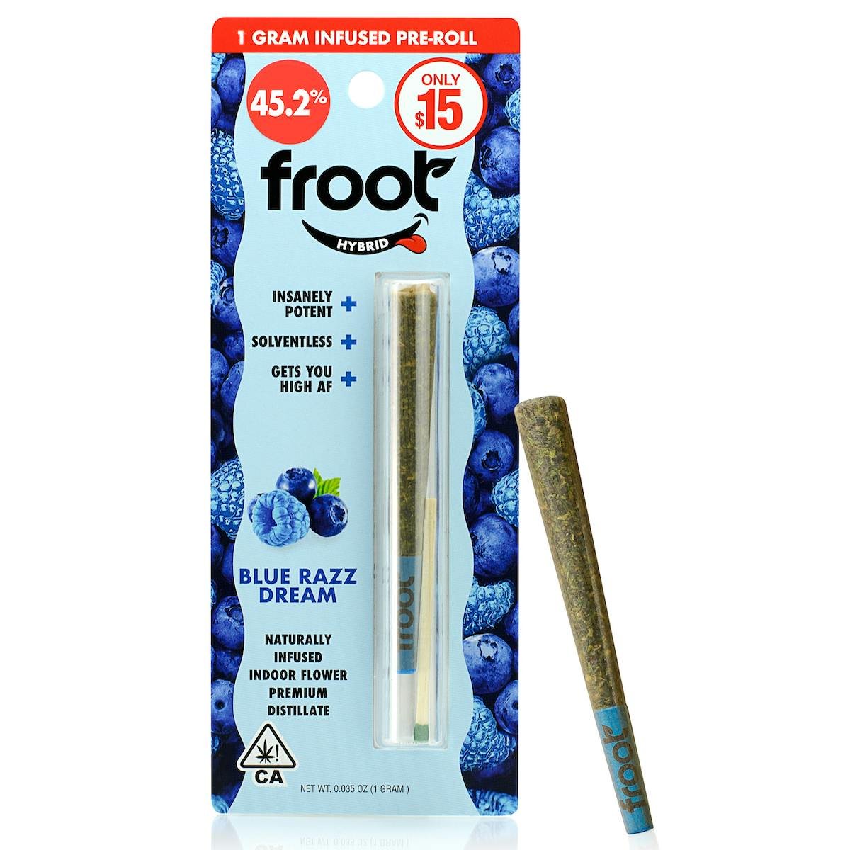 1643698761-preroll_blue_flowhub.jpg Froot Blue Razz Dream Infused 1-gram Pre-roll - Image 1