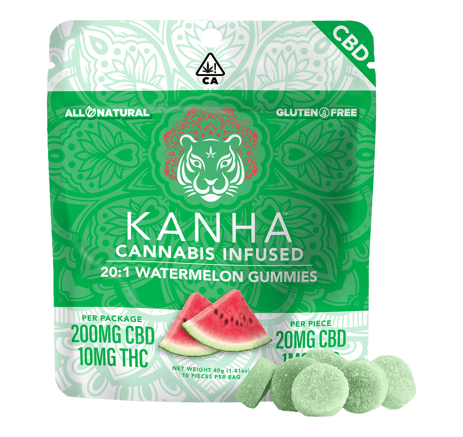 1734645797-20-1_watermelon.png KANHA | 20:1 CBD:THC | Watermelon | 200mg CBD/10mg THC | 10-pack - Image 1