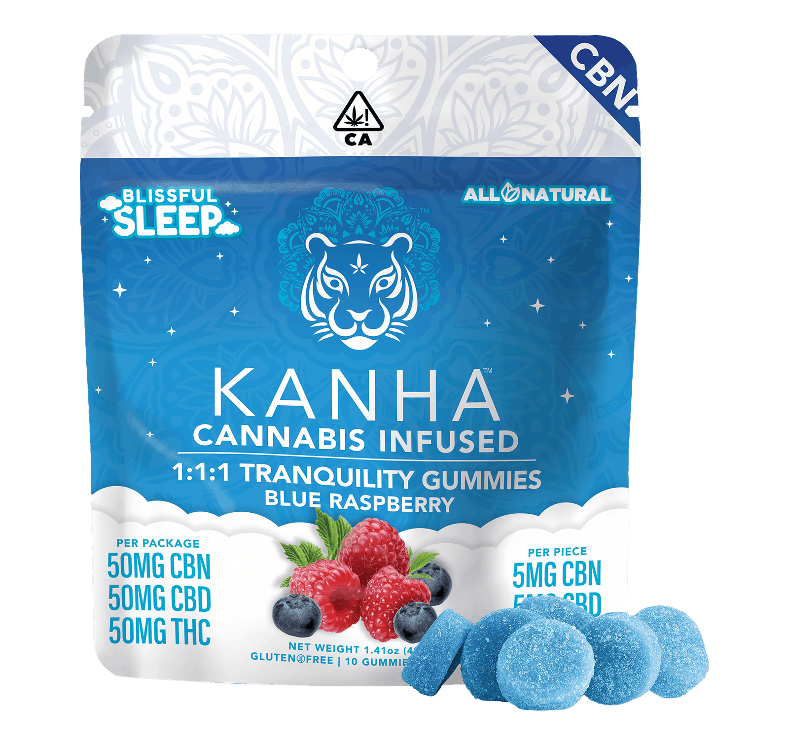 1734728548-tranquility.png KANHA | Tranquility SLEEP | 1:1:1 | 50mg CBN/50mg CBD/50mg THC - Image 1