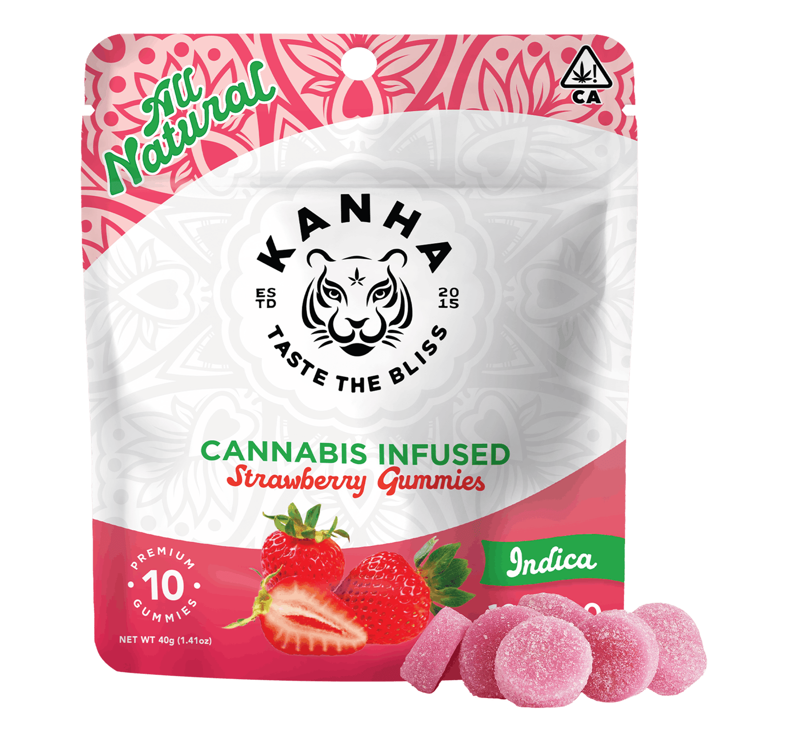 1747081793-strawberry_w_gummies.png KANHA | Strawberry | Indica | 100mg THC | 10-pack - Image 1