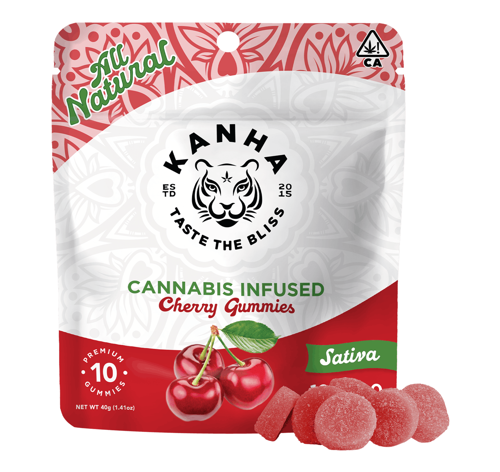 1747082787-cherry_w_gummies.png KANHA | Cherry | Sativa | 100mg THC | 10-pack - Image 1