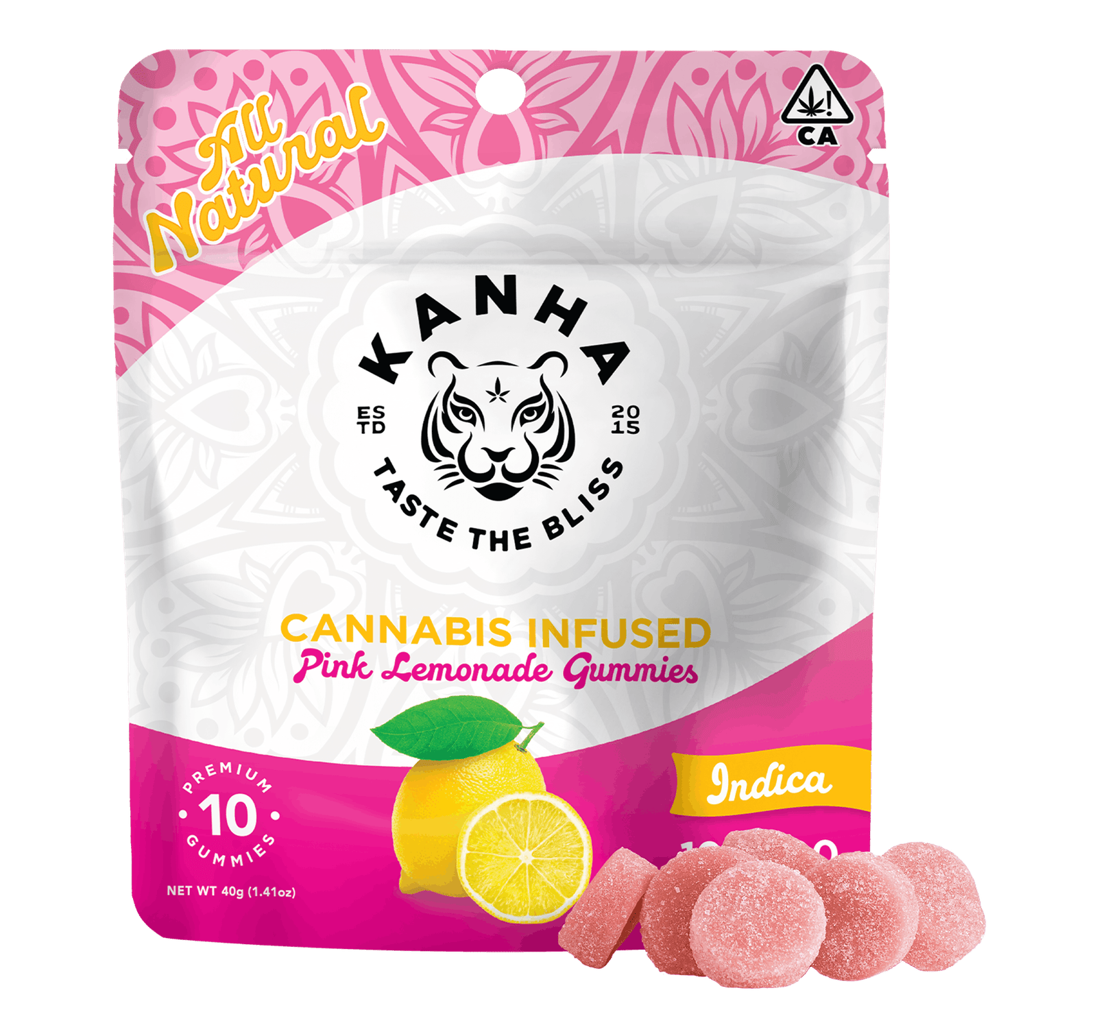 1747094521-pink_lemonade_w_gummies.png KANHA | Pink Lemonade | Indica | 100mg THC | 10-pack - Image 1